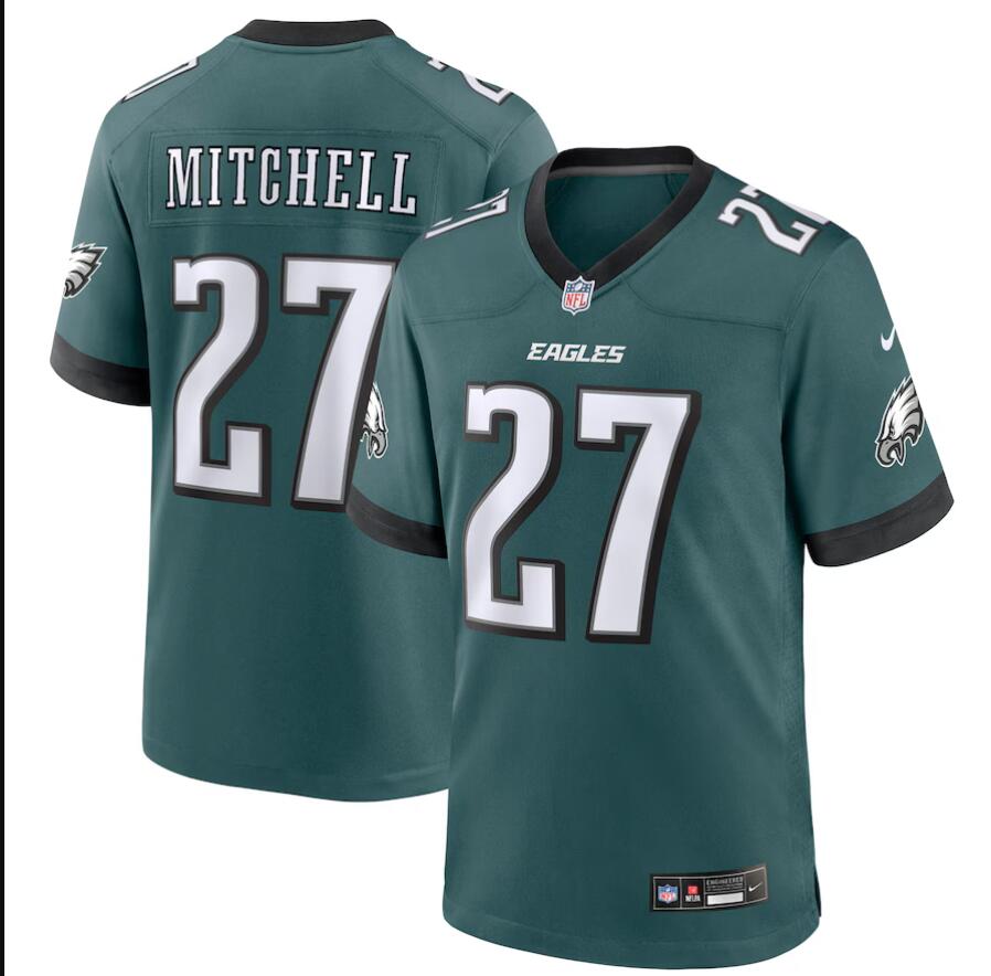 Men Nike Philadelphia Eagles 27 Quinyon Mitchell Midnight Green Game 2024 NFL Jersey